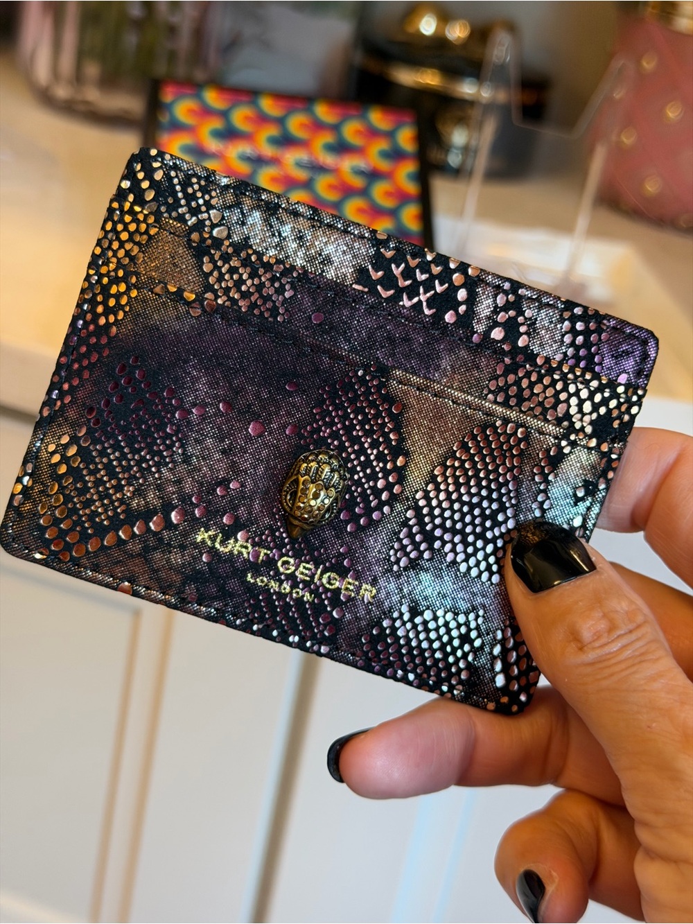 NIB Kurt Geiger Iridescent Snakeskin Card Holder